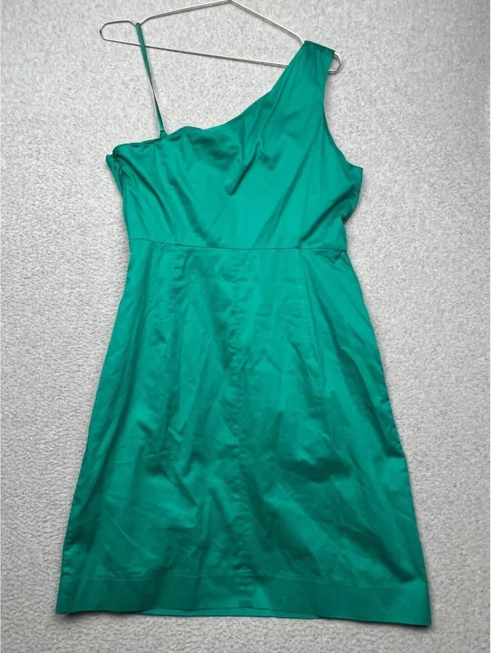 J.Crew Womens 10 Green One Shoulder Dress Studio Sheath Taffeta Holiday Party
